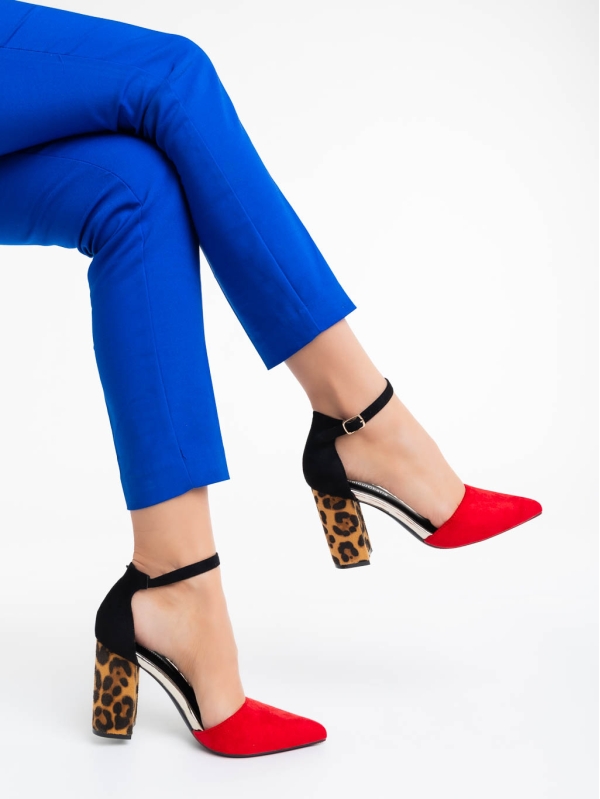 Дамски обувки с ток червени от текстилен материал Sonay, 4 - Kalapod.bg