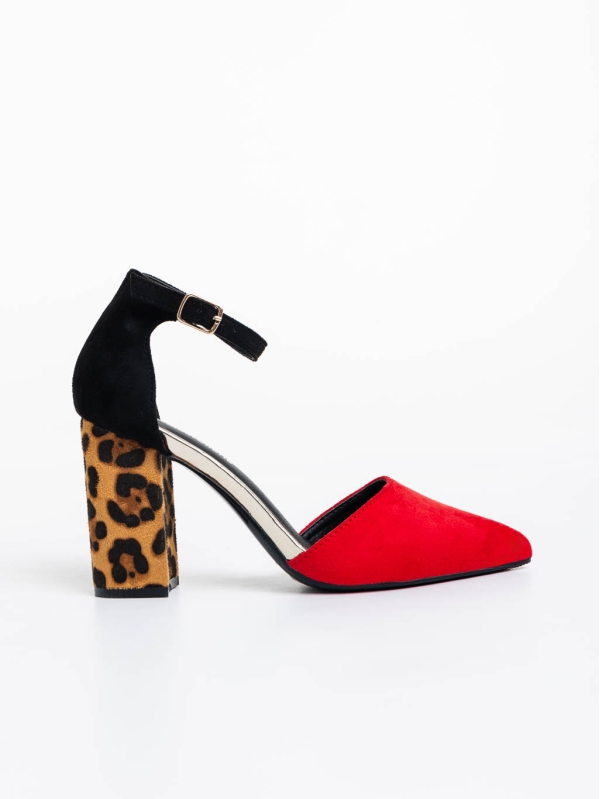 Дамски обувки с ток червени от текстилен материал Sonay, 5 - Kalapod.bg