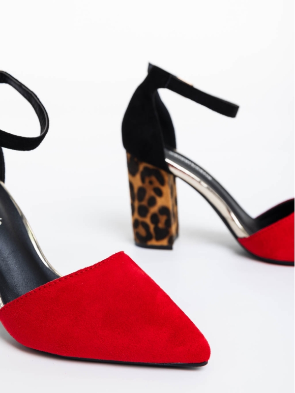 Дамски обувки с ток червени от текстилен материал Sonay, 6 - Kalapod.bg