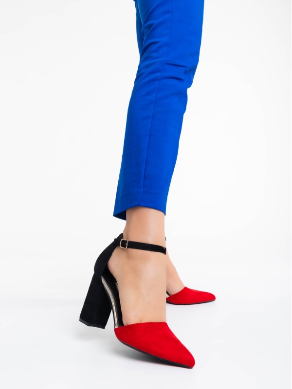 Дамски обувки с ток червени  от текстилен материал Sapna, 2 - Kalapod.bg