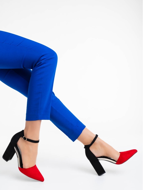 Дамски обувки с ток червени  от текстилен материал Sapna - Kalapod.bg
