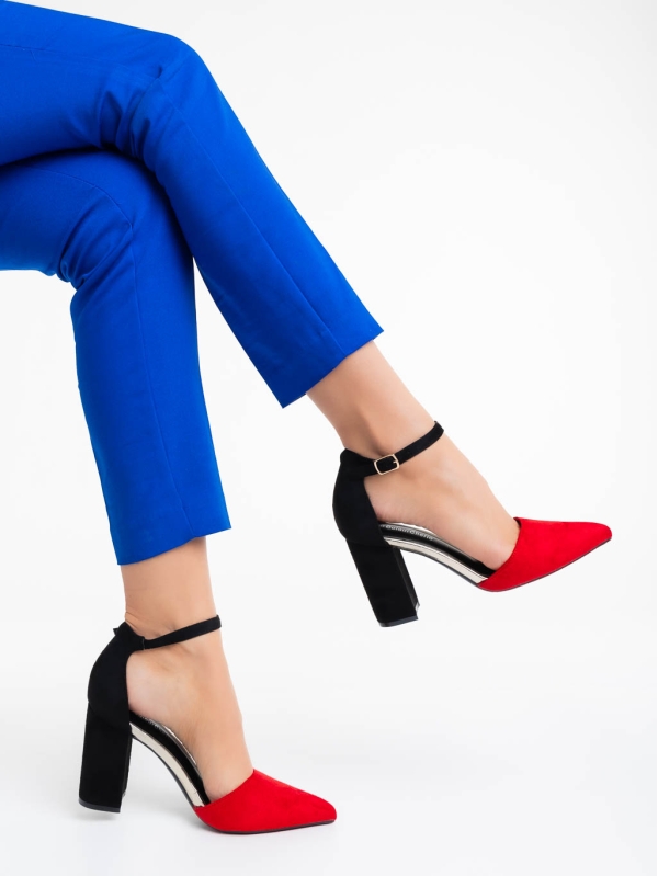 Дамски обувки с ток червени  от текстилен материал Sapna, 4 - Kalapod.bg