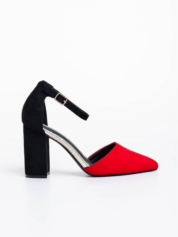 Дамски обувки с ток червени  от текстилен материал Sapna, 5 - Kalapod.bg