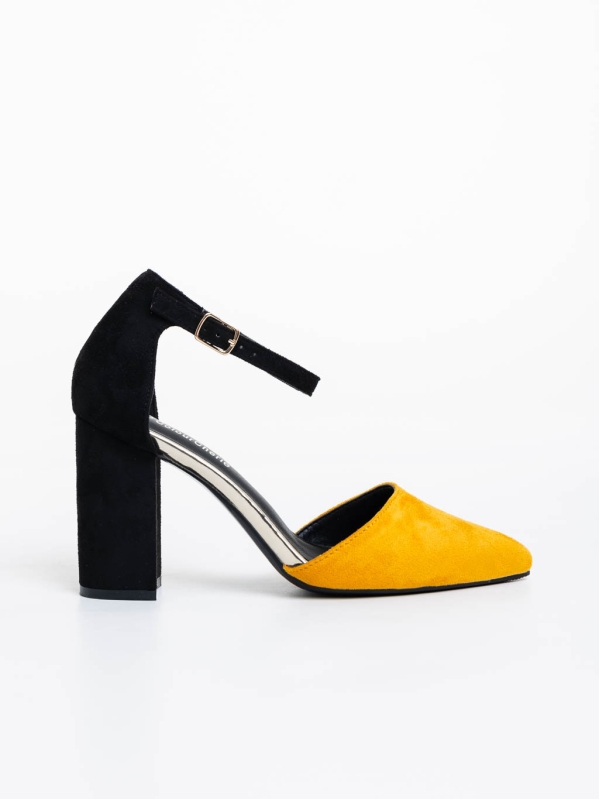 Дамски обувки с ток жълти от текстилен материал Sapna, 5 - Kalapod.bg