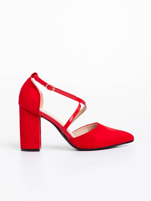 Дамски обувки с ток червени от текстилен материал Sirenna, 5 - Kalapod.bg