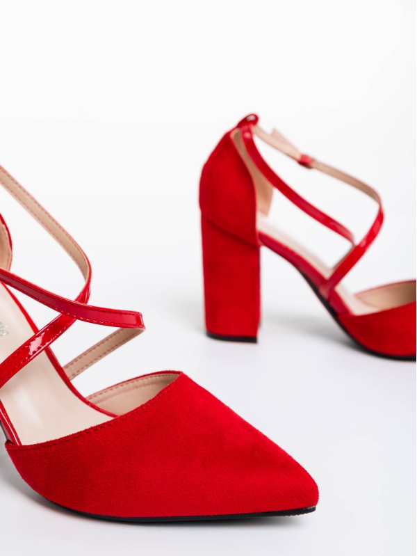 Дамски обувки с ток червени от текстилен материал Sirenna, 6 - Kalapod.bg