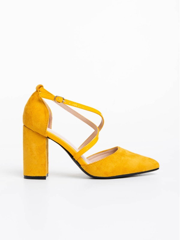 Дамски обувки с ток жълти от текстилен материал Sirenna, 5 - Kalapod.bg