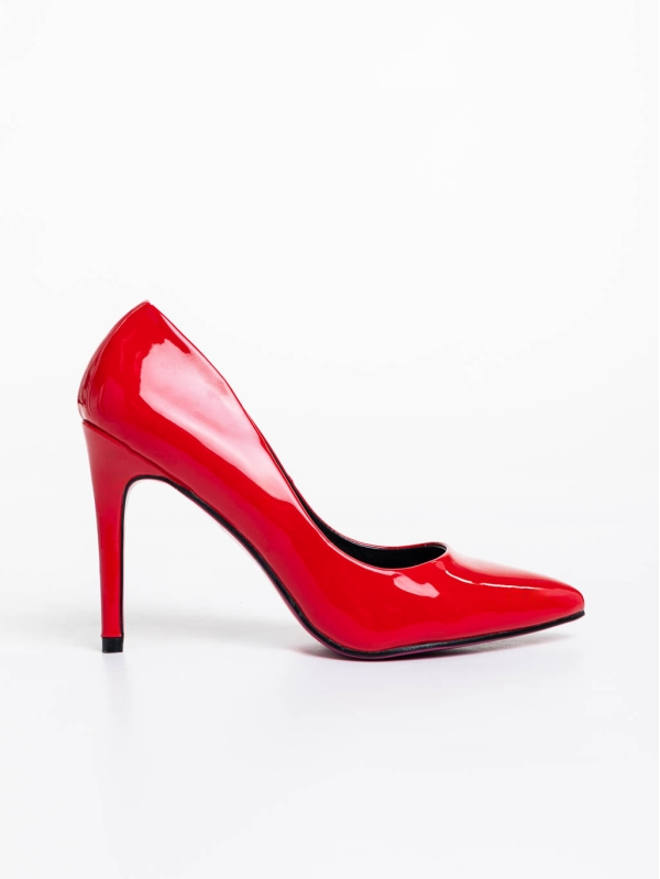 Дамски обувки с ток червени от лачена екологична кожа Sabiya, 5 - Kalapod.bg