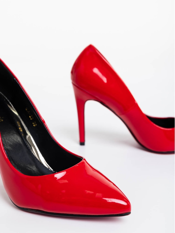 Дамски обувки с ток червени от лачена екологична кожа Sabiya, 6 - Kalapod.bg