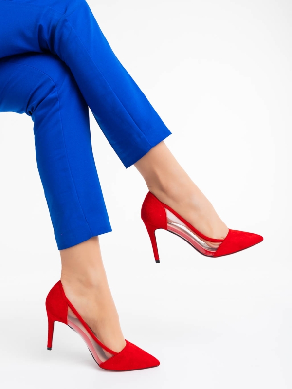 Дамски обувки червени от текстилен материал Ambar, 4 - Kalapod.bg