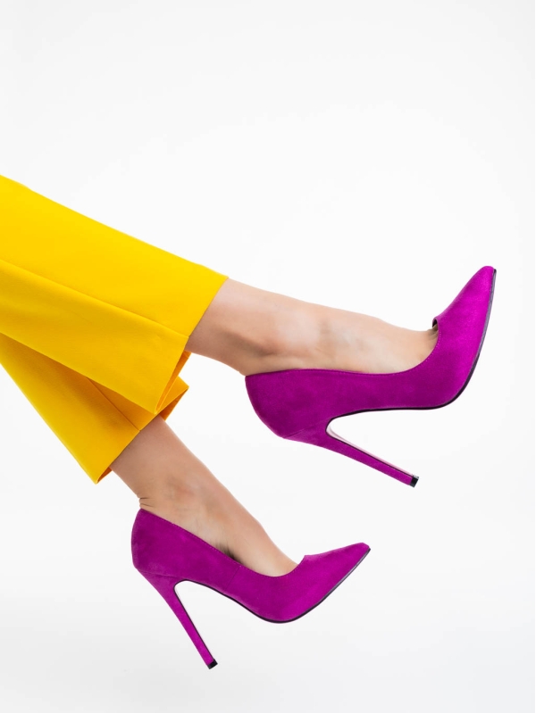 Дамски обувки с ток лилави от текстилен материал Orissa, 3 - Kalapod.bg