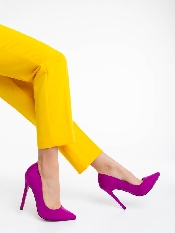 Дамски обувки с ток лилави от текстилен материал Orissa, 4 - Kalapod.bg