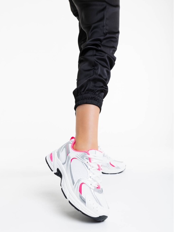 Дамски спортни обувки бели с розово от текстилен материал Dunya, 2 - Kalapod.bg