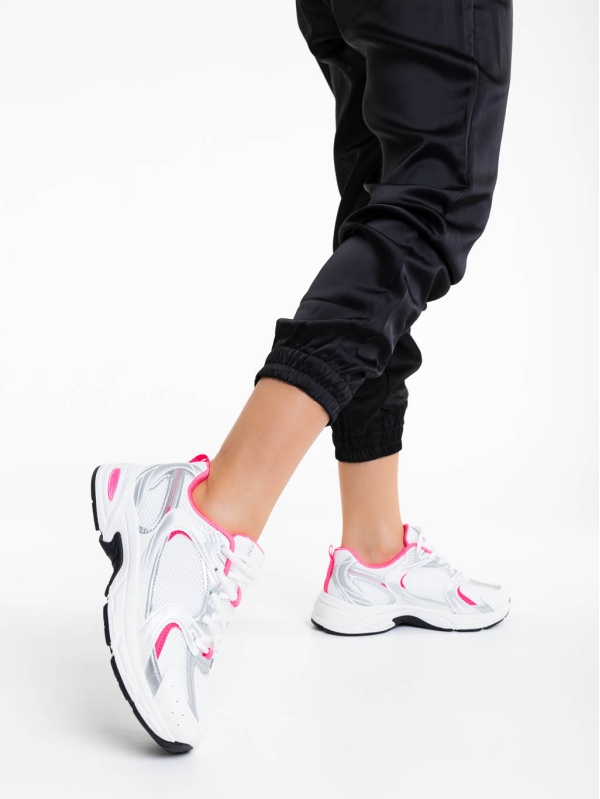Дамски спортни обувки бели с розово от текстилен материал Dunya, 3 - Kalapod.bg
