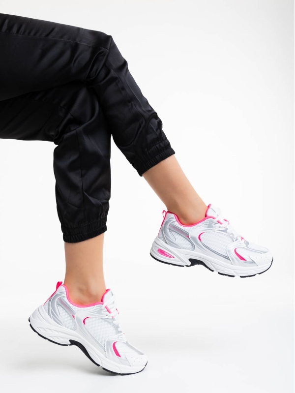 Дамски спортни обувки бели с розово от текстилен материал Dunya, 4 - Kalapod.bg