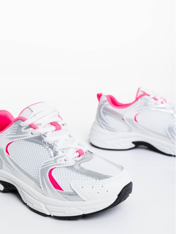 Дамски спортни обувки бели с розово от текстилен материал Dunya, 6 - Kalapod.bg