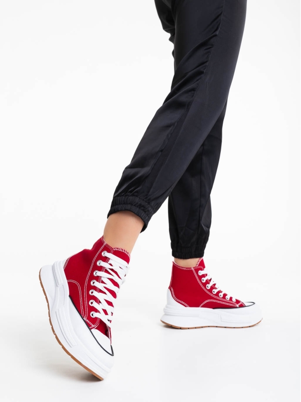 Дамски обувки за тенис червени от текстилен материал Dibora, 3 - Kalapod.bg
