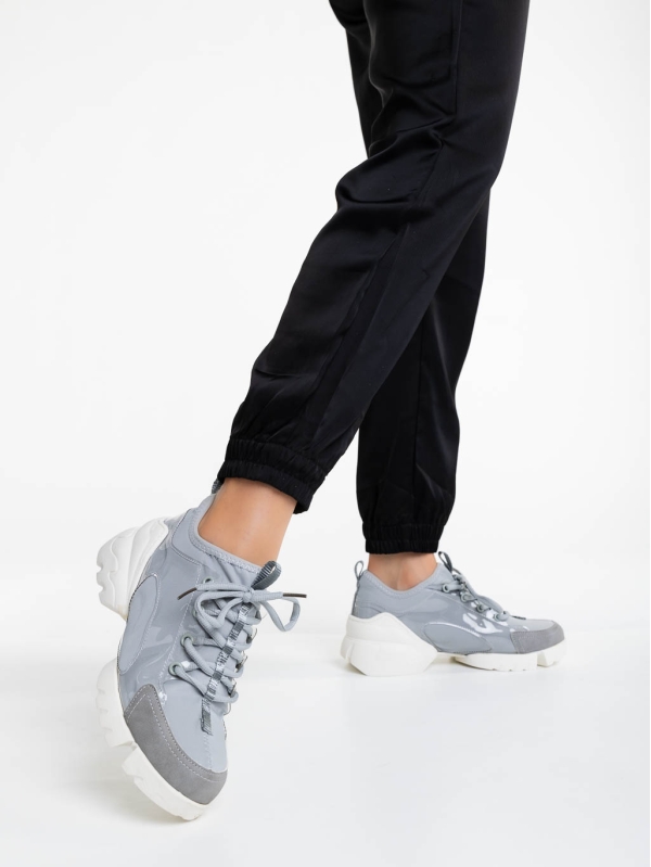 Дамски спортни обувки сиви от текстилен материал Sonia, 3 - Kalapod.bg