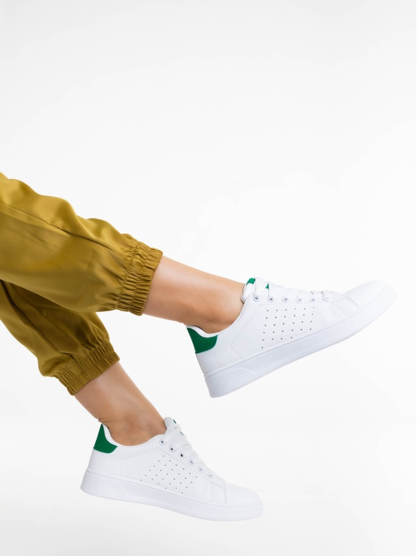 Дамски спортни обувки бели със зелено от екологична кожа Rasine - Kalapod.bg