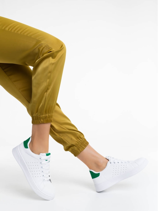 Дамски спортни обувки бели със зелено от екологична кожа Rasine, 4 - Kalapod.bg