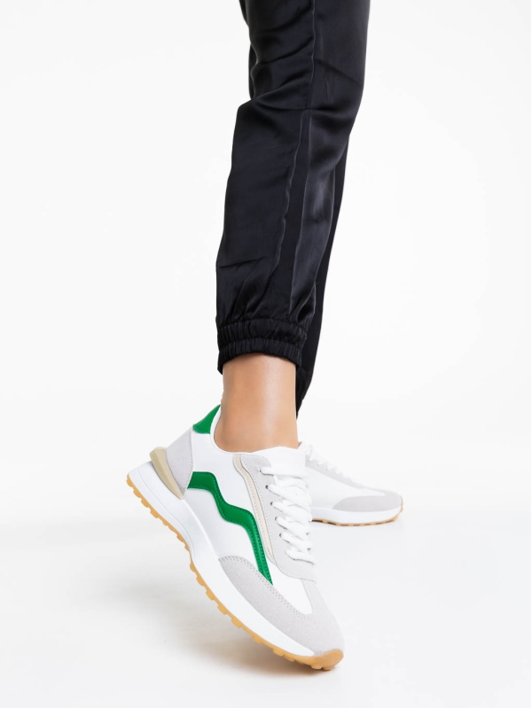 Дамски спортни обувки бели със зелено от екологична кожа Dilly, 2 - Kalapod.bg