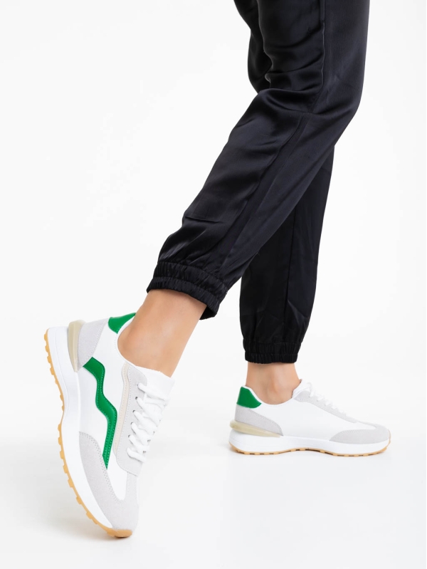 Дамски спортни обувки бели със зелено от екологична кожа Dilly, 5 - Kalapod.bg