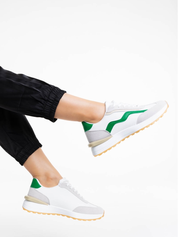 Дамски спортни обувки бели със зелено от екологична кожа Dilly, 4 - Kalapod.bg