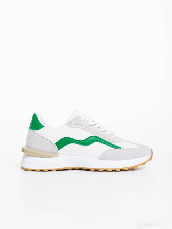 Дамски спортни обувки бели със зелено от екологична кожа Dilly, 5 - Kalapod.bg