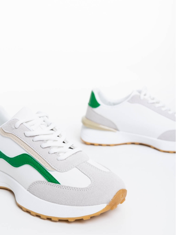 Дамски спортни обувки бели със зелено от екологична кожа Dilly, 8 - Kalapod.bg