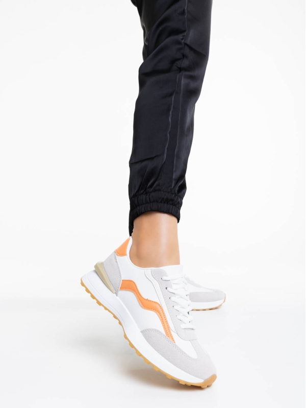 Дамски спортни обувки бели с оранжево от екологична кожа Dilly, 2 - Kalapod.bg