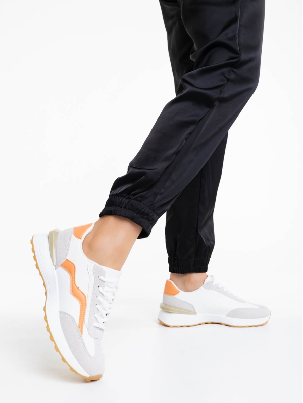 Дамски спортни обувки бели с оранжево от екологична кожа Dilly, 3 - Kalapod.bg