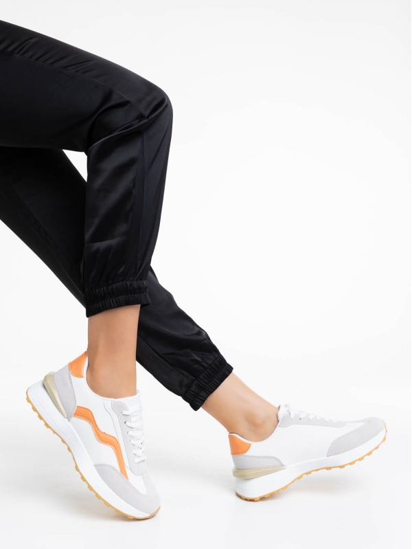 Дамски спортни обувки бели с оранжево от екологична кожа Dilly - Kalapod.bg
