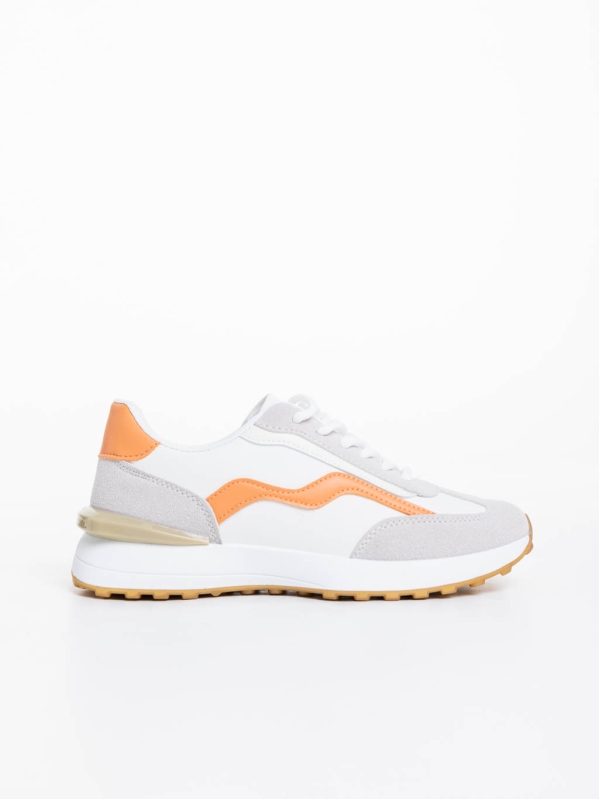 Дамски спортни обувки бели с оранжево от екологична кожа Dilly, 5 - Kalapod.bg