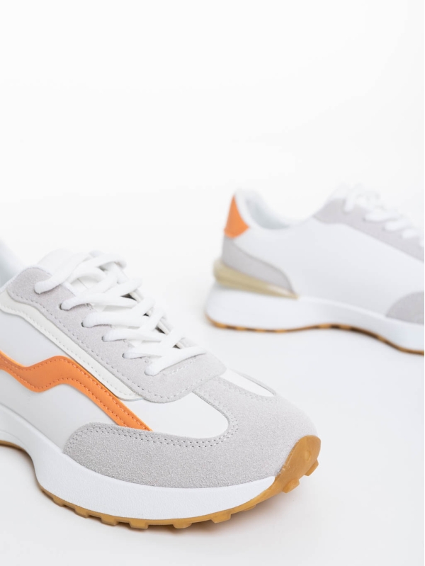 Дамски спортни обувки бели с оранжево от екологична кожа Dilly, 6 - Kalapod.bg
