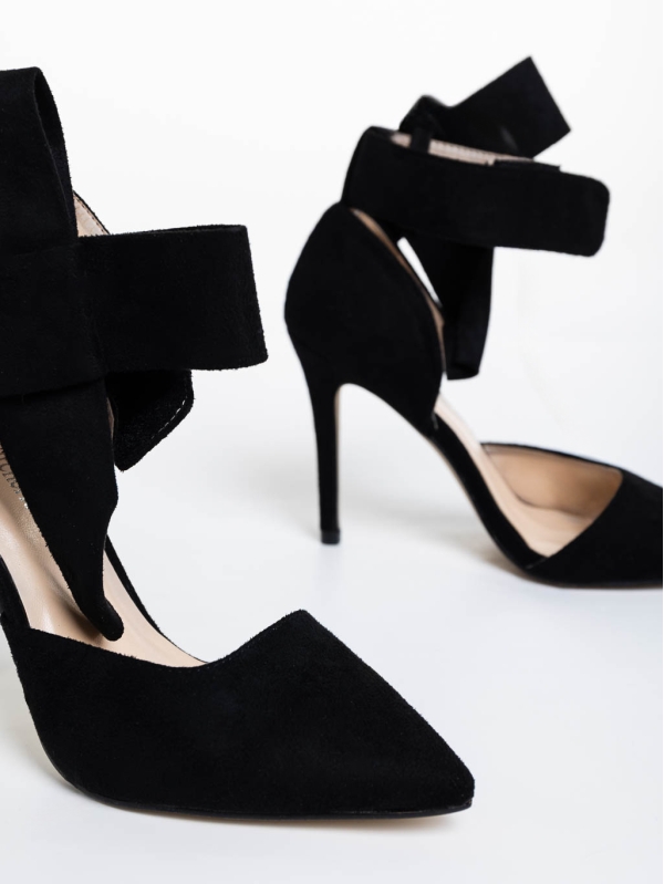 Дамски обувки с ток черни от текстилен материал Tanicha, 6 - Kalapod.bg
