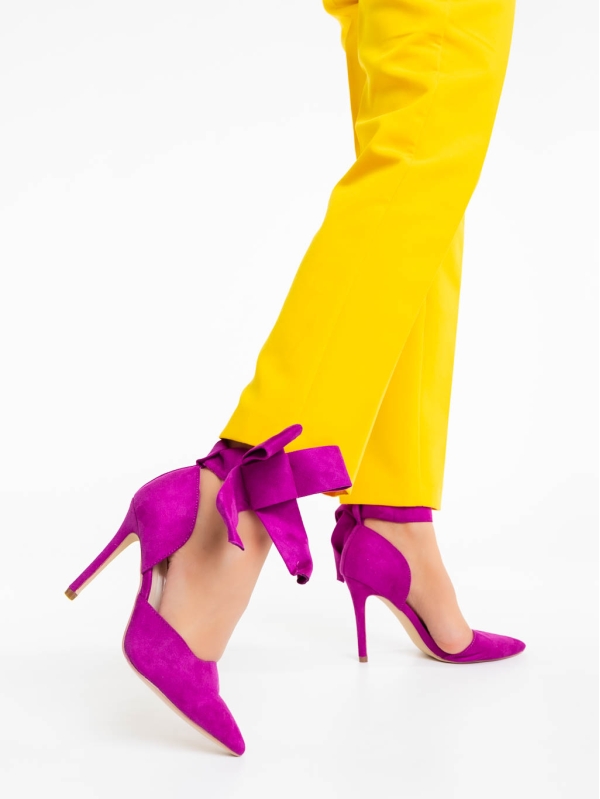 Дамски обувки с ток лилави от текстилен материал Tanicha, 2 - Kalapod.bg