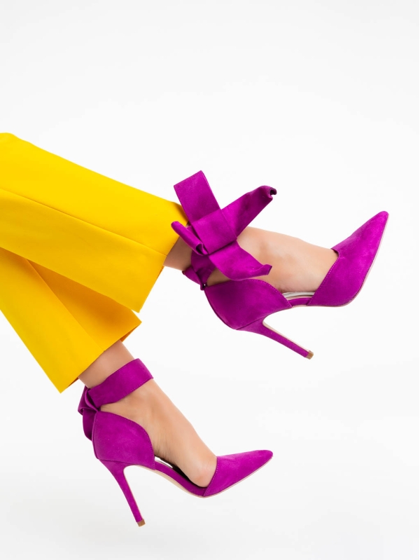 Дамски обувки с ток лилави от текстилен материал Tanicha, 3 - Kalapod.bg