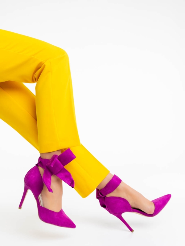 Дамски обувки с ток лилави от текстилен материал Tanicha, 4 - Kalapod.bg