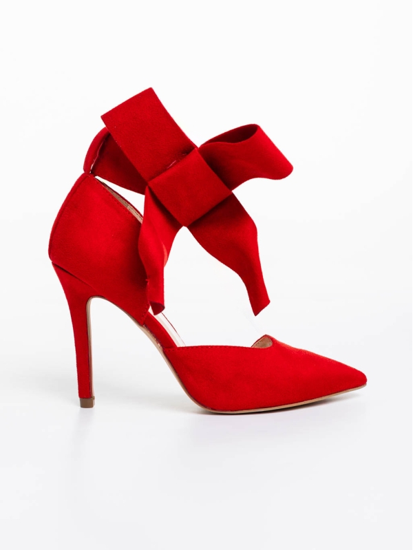 Дамски обувки с ток червени от текстилен материал Tanicha, 7 - Kalapod.bg