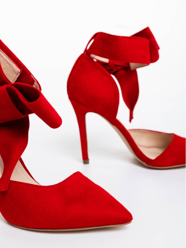 Дамски обувки с ток червени от текстилен материал Tanicha, 8 - Kalapod.bg