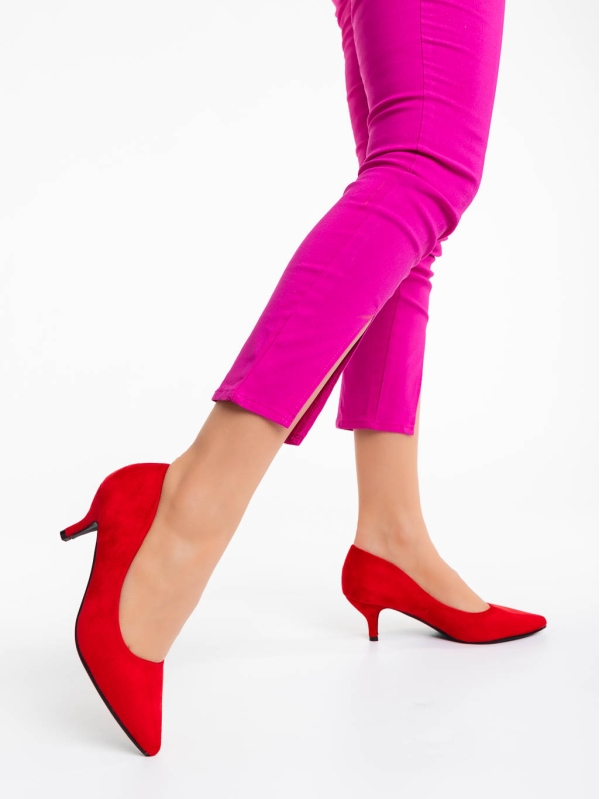 Дамски обувки с ток червени от текстилен материал Triona, 2 - Kalapod.bg
