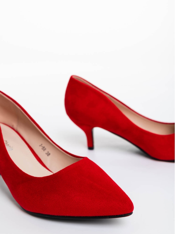 Дамски обувки с ток червени от текстилен материал Triona, 6 - Kalapod.bg