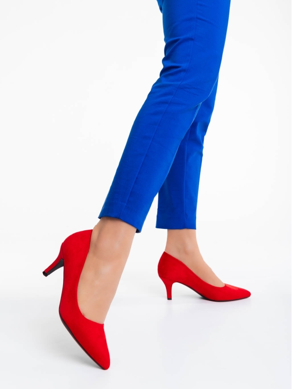 Дамски обувки с ток червени от текстилен материал Dayla, 2 - Kalapod.bg