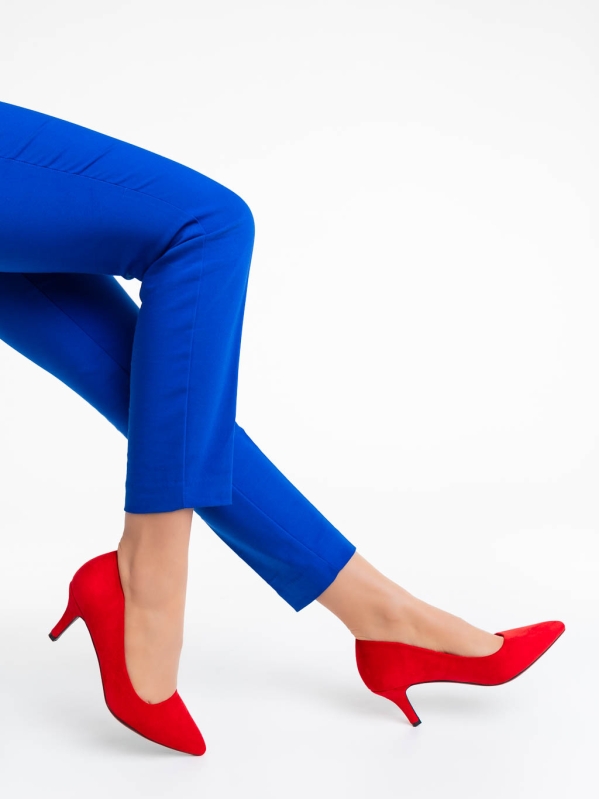 Дамски обувки с ток червени от текстилен материал Dayla, 3 - Kalapod.bg