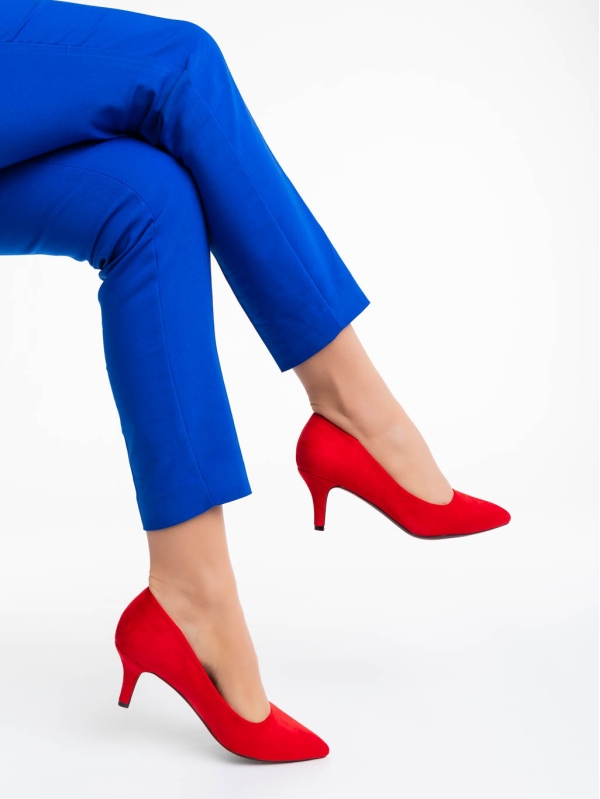 Дамски обувки с ток червени от текстилен материал Dayla, 4 - Kalapod.bg