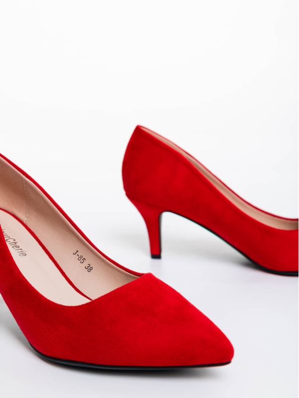 Дамски обувки с ток червени от текстилен материал Dayla, 6 - Kalapod.bg