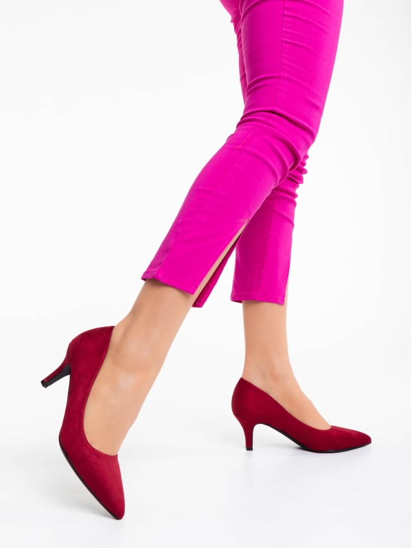 Дамски обувки с ток винен цвят от текстилен материал Dayla, 2 - Kalapod.bg