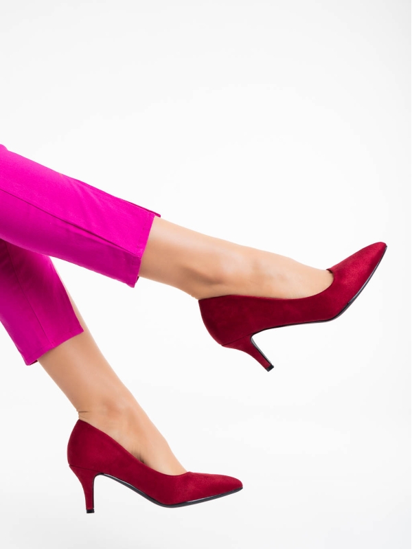 Дамски обувки с ток винен цвят от текстилен материал Dayla, 3 - Kalapod.bg
