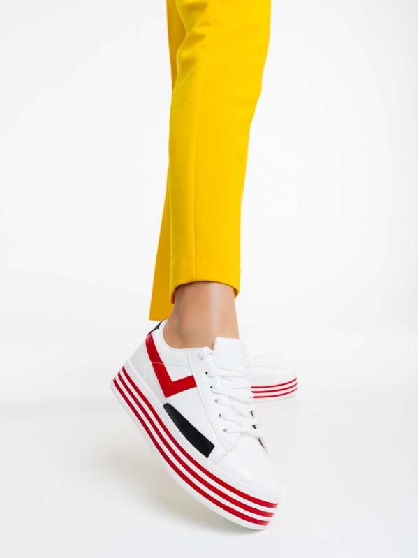 Дамски спортни обувки бели с червено от екологична кожа Gratiela, 2 - Kalapod.bg