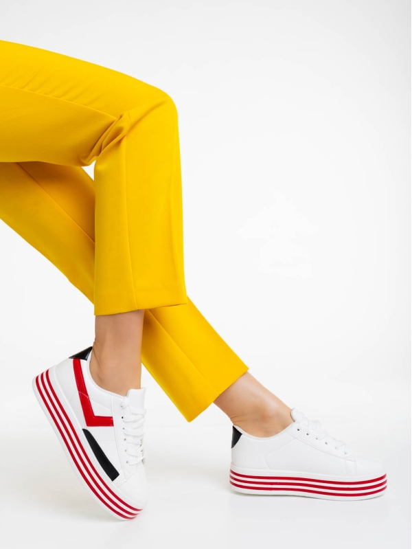 Дамски спортни обувки бели с червено от екологична кожа Gratiela - Kalapod.bg